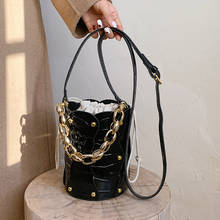 Fashion Rivets Stone Pattern Thick Chain Tote Bucket Bag 2021 New Quality Pu Leather Women's Designer Handbag Shoulder Messenger 2024 - buy cheap