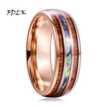 FDLK  Fashion 8mm Rose Gold Stainless Steel Rings Hawaiian Koa Wood and Abalone Shell Opal Inlay Ring Wedding Band Men's Jewelry 2024 - buy cheap
