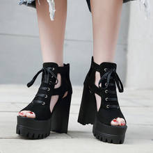 Boussac-Sandalias de tacón alto Punk para mujer, zapatos de plataforma de tacón grueso con gancho y bucle, de una correa, de verano, góticos 2024 - compra barato