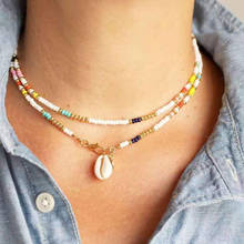 Европейские и американские модные товары, ожерелье в богемном стиле с красочными рисовыми бусинами, индивидуальное женское ожерелье из ракушек 2024 - купить недорого