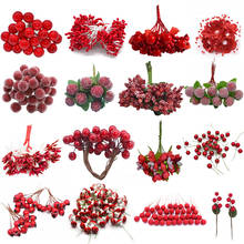 Cheap Red Gold Mixed Hybrid Flower Cherry Stamens Berries Bundle DIY Cake Christmas Wedding Gift Box Wreaths Craft Decoration 2024 - купить недорого