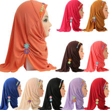 Hiyab musulmán para niños, bufanda de chicas, gorros de flores islámicas, chal de una pieza, pañuelo para la cabeza, turbante árabe para niños 2024 - compra barato