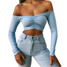 Y2k Top Knitting Off Shoulder T Shirt Women Long Sleeve Crop Tops Women Spring Solid Slim Sexy Streetwear Women Camisetas Mujer 2024 - buy cheap