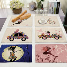 Flower Butterfly Girl Cotton Linen Pad Pattern Kitchen Placemat Bowl Cup Mat Dining Table Mats Coaster 42*32cm Home Decor PM0043 2024 - buy cheap