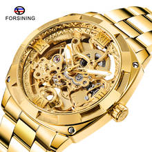 Relógio mecânico esqueleto masculino dourado luxuoso para homens, relógio de aço inoxidável fashion luminoso à prova d'água 2024 - compre barato