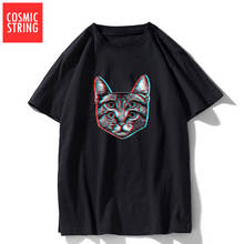 Космическая струна, 100% хлопок, летняя свободная Мужская футболка с принтом кота, крутая забавная Мужская футболка с круглым вырезом, Мужская футболка большого размера, топы, футболки 2024 - купить недорого