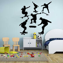 6 Pcs Skate Boarding  Stunt Sport  Wall Sticker Kids Room Bedroom Skating Board Extreme Wall Decal Playroom Vinyl Decor 2024 - buy cheap
