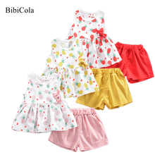 Brand children clothes girls summer clothing sets kids fashion cotton bow O-Neck t-shirts+short pants 2pcs suits for 1-5Y girl 2024 - buy cheap