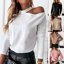 Autumn Women Fashion Solid Color Off Shoulder Long Sleeve T-shirt Choker Halter Blouse 2024 - buy cheap