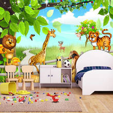 Custom 3D Mural Wallpaper Lion Tiger Cartoon Animal Forest Wall Painting Children Kids Room Bedroom Background Photo Decoration 2024 - buy cheap