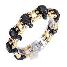 22cm Men's Black Skull Bracelet Gold 316L Stainless Steel Bracelet Biker Bicycle Bike Link Male Bracelets Jewelry Dropshipping 2024 - buy cheap