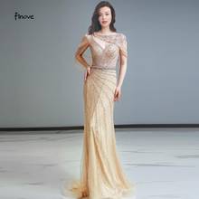 Finove Sexy Evening Dresses Luxury Champagne V-neck 2020 Diamond Beading Sleeveless Mermaid Formal Dress 2024 - buy cheap