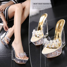 Women Summer 14CM Super High Heel Platform Wedge Sandals Transparent Glass Bead Open Toe High Heels Wedding Party Female Shoes 2024 - buy cheap