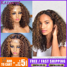 Highlight Curly Bob Wig Ombre Brown Blonde Part Lace Wig Colored Human Hair Wigs 13x1 Hairline Brazilian Remy Wig for Women 150% 2024 - buy cheap