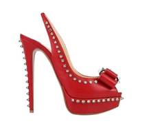 Moraima Snc Peep Toe Platform Pumps Red Leather Rivets Studded High heel Shoes Woman Sexy Bowknot Party Wedding Heels 2024 - buy cheap