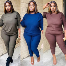 Plus Size Active Wear Women Solid Color Two Piece Set Long Sleeve Tee Tops Long Pants Suit Sweat Suit Tracksuit Female Outfit 2024 - buy cheap