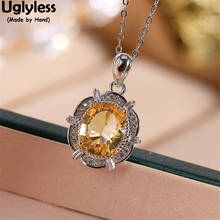 Uglyless Faceted Natural Brazil Yellow Crystals Necklaces for Women Sparkly Crystals Pendants NO Chains Real 925 Silver Brincos 2024 - buy cheap