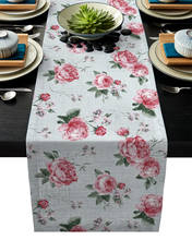 Table Runner Tablecloth Pink Rose Flower Watercolor Kitchen Table Runners for Dinner Holiday Party Wedding Events Decor 2024 - buy cheap