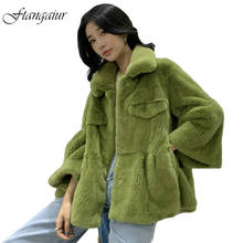 Ftangaiur 2021 Winter Import Velvet Mink Coat Flare Sleeve Pure Color Loss Natural Fur Coat Women Medium Real Mink Fur Coats 2024 - buy cheap