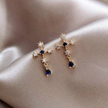Dainty Bridal Cross Zirconia Wedding Earrings Luxury Female Blue White Crystal Earrings Charm Gold Color Stud Earrings For Women 2024 - buy cheap
