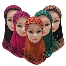 Girls Kids Muslim Leopard Printed Hijab Hats Islamic Arab Head Scarf Wrap Shawls Amira Prayer Hat Worship Service Turban Fashion 2024 - buy cheap