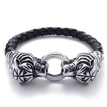 Pulsera de acero inoxidable con diseño de dragón y tigre para hombre, brazalete de piel con cabeza de dragón Vikingo, Accesorios de Energía 2024 - compra barato