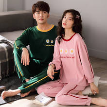 Pijama de M-4XL para parejas, ropa de dormir 100% de algodón, a la moda, para otoño y primavera 2024 - compra barato