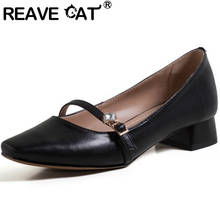 REAVE CAT-zapatos planos con punta cuadrada para mujer, calzado de cuero genuino con hebilla, elegante, ostentoso, clásico, talla grande 43, A3629, 2021 2024 - compra barato