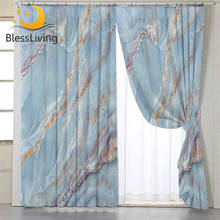 BlessLiving Marble Window Curtains Abstract Blue White Blackout Curtains Natural Stone Pattern Living Room Accessories 107x213cm 2024 - buy cheap