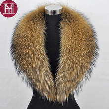 Шарф женский из натурального меха енота, зимний теплый меховой платок, аксессуар для одежды 2024 - купить недорого