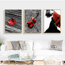 Modern Female Black White Red Leaf Ladybug Canvas Painting Landscape Poster Violin Wall Picture Living Room Home Decoration Gift 2024 - buy cheap