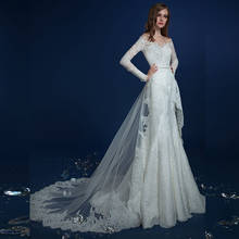 Long Sleeve Appliques Lace Mermaid Wedding Dresses With Beading Crystal Detachable Train Vestido De Noiva Sereia 2024 - buy cheap