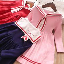 Cartoon Rabbit Sailor Collar Girls Dress 2019 Winter New Knitted Cotton Preppy Style Baby Dress Kids Clothes 2-10Y E3232 2024 - buy cheap