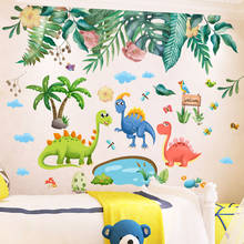 [SHIJUEHEZI] Dinosaurs Animals Wall Sticker DIY Tropical Tree Leaves Wall Decals for Kids Room Baby Bedroom Home Decoration 2024 - buy cheap