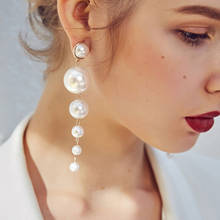 Pendientes grandes de perlas hechas a mano para mujer, joyería de moda, pendiente largo de gota con borla, colgador femenino coreano para fiesta 2024 - compra barato