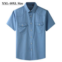 Camisa de manga corta para hombre, camisa de talla grande 8XL, 9XL, 10XL, holgada, informal, azul claro, con bolsillos, elástica 2024 - compra barato