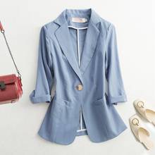 2021 Spring Summer New Small Suit Jacket Woman Slim 3/4 sleeve Thin All-match Coat Single button Elegant  Female Short Balazers 2024 - buy cheap