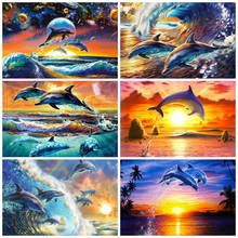 HUACAN 5D DIY Diamond Painting Dolphin Animal Embroidery Home Decoration Full Drill Square Lover Gift 2024 - buy cheap