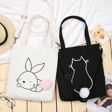 PURFAY Korean Simple Women Package Print Cat Canvas Bag Handbags Japanese Shoulder Bags Casual Shopping Tote Girls Handbag 2024 - buy cheap