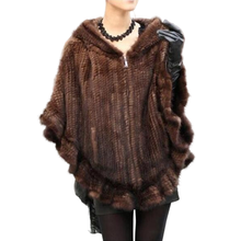 High Quality Mink Fur Hand Knitted Women's Real Fur Coats Hooded Natural Fur Jackets Ponchos And Capes Black/Brown DA-68 2024 - buy cheap