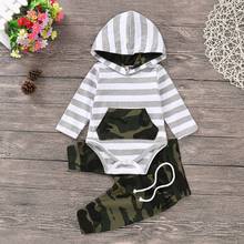 Toddler Baby boys clothes 3pcs Newborn  Baby Infant Boys Hoodies Striped Romper Jumpsuit Camouflage Pants Outfits Set 2024 - buy cheap