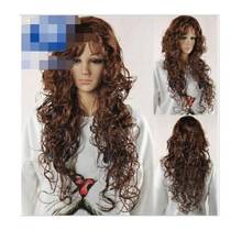 03972 Fashion Dark Brown Long Curly Wig Bangs Lady Cosplay Women Hair Full Wigs 2024 - buy cheap