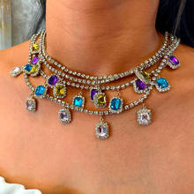 Caraquet-collar con colgante de cristal cuadrado para mujer, gargantilla de cadena de tenis con diamantes de imitación brillantes, joyería de lujo a la moda 2024 - compra barato