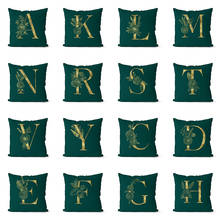 Funda de almohada de lujo para sofá, cojines decorativos de poliéster, Serie de letras, color verde oscuro y dorado, A-Z 2024 - compra barato
