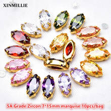 Highest Quality 5A Zircon 7*15mm Marquise Rhinestones In Gold Claw Super Flash Crystal Sewing Luxury Garment/Bags/Shoes DIY 2024 - buy cheap