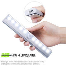 6/10/20LEDs Motion Sensor Closet Lights USB Rechargeable LED Under Cabinet Lights Stick-on Stairs Step Light Bar for Wardrobe 2024 - buy cheap