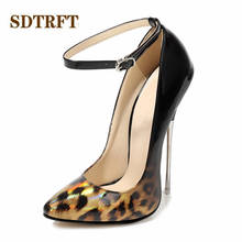 SDTRFT; сезон весна-осень; zapatos mujer; свадебные туфли на высоком тонком металлическом каблуке 16 см; женские леопардовые туфли-лодочки с острым носком и пряжкой для вечеринки 2024 - купить недорого