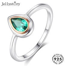 Jellystory anel de prata 925, mulheres, verde, esmeralda, forma de gota, prata para mulheres, casamento, noivado, festa, joias, anel 2024 - compre barato