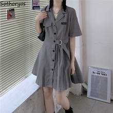 Vestido de manga curta feminino verão vestidos harajuku plissado coreano moda nova estudante all-match elegante mini a-line vestidos sólidos 2024 - compre barato