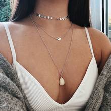 Hebecervo colar feminino de penas, colar de prata com múltiplas camadas na moda para meninas 2024 - compre barato